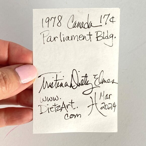 ACEO Original Collage 1970s Canada Postage Stamp Art Tristina Dietz Elmes ATC - Picture 2 of 2